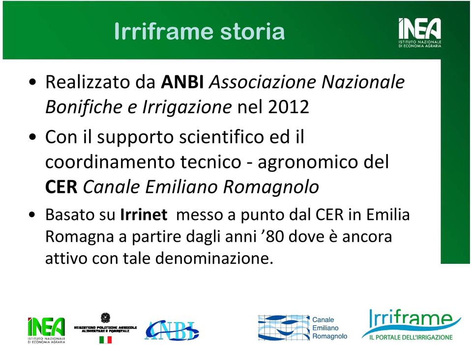 agronomico del CER Canale Emiliano Romagnolo Basato su Irrinet messo a punto