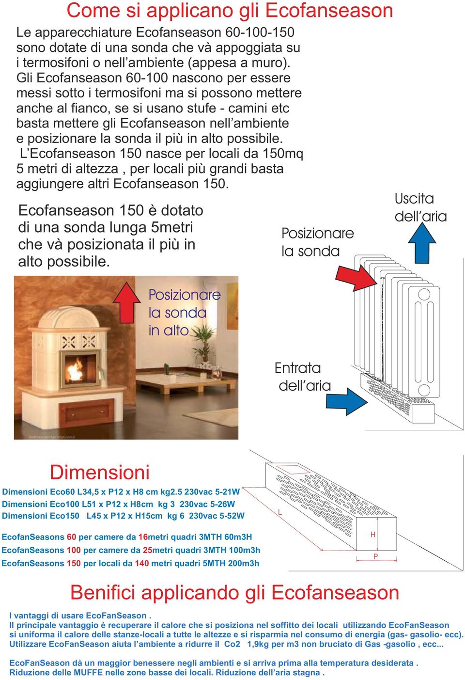 sonda il più in alto possibile. L Ecofanseason 150 nasce per locali da 150mq 5 metri di altezza, per locali più grandi basta aggiungere altri Ecofanseason 150.