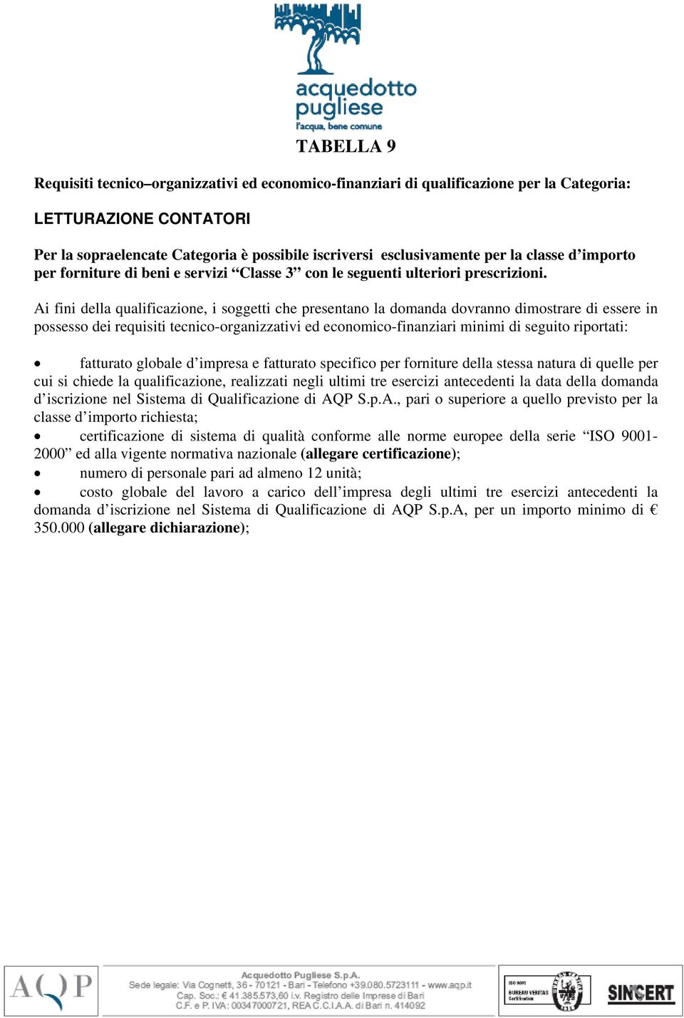 possesso dei requisiti tecnico-organizzativi ed economico-finanziari minimi di seguito riportati: fatturato globale d impresa e fatturato specifico per forniture della stessa natura di quelle per cui