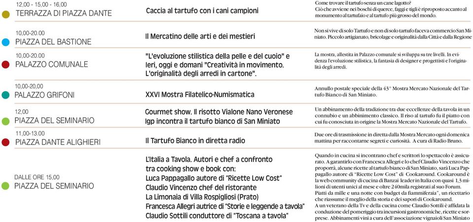 00 PIAZZA DANTE ALIGHIERI DALLE ORE 15,00 Il Mercatino delle arti e dei mestieri "L'evoluzione stilistica della pelle e del cuoio" e Ieri, oggi e domani "Creatività in movimento.