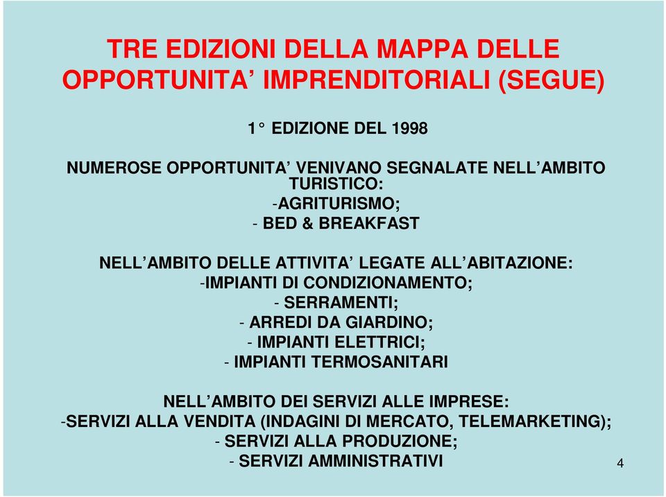 -IMPIANTI DI CONDIZIONAMENTO; - SERRAMENTI; - ARREDI DA GIARDINO; - IMPIANTI ELETTRICI; - IMPIANTI TERMOSANITARI NELL