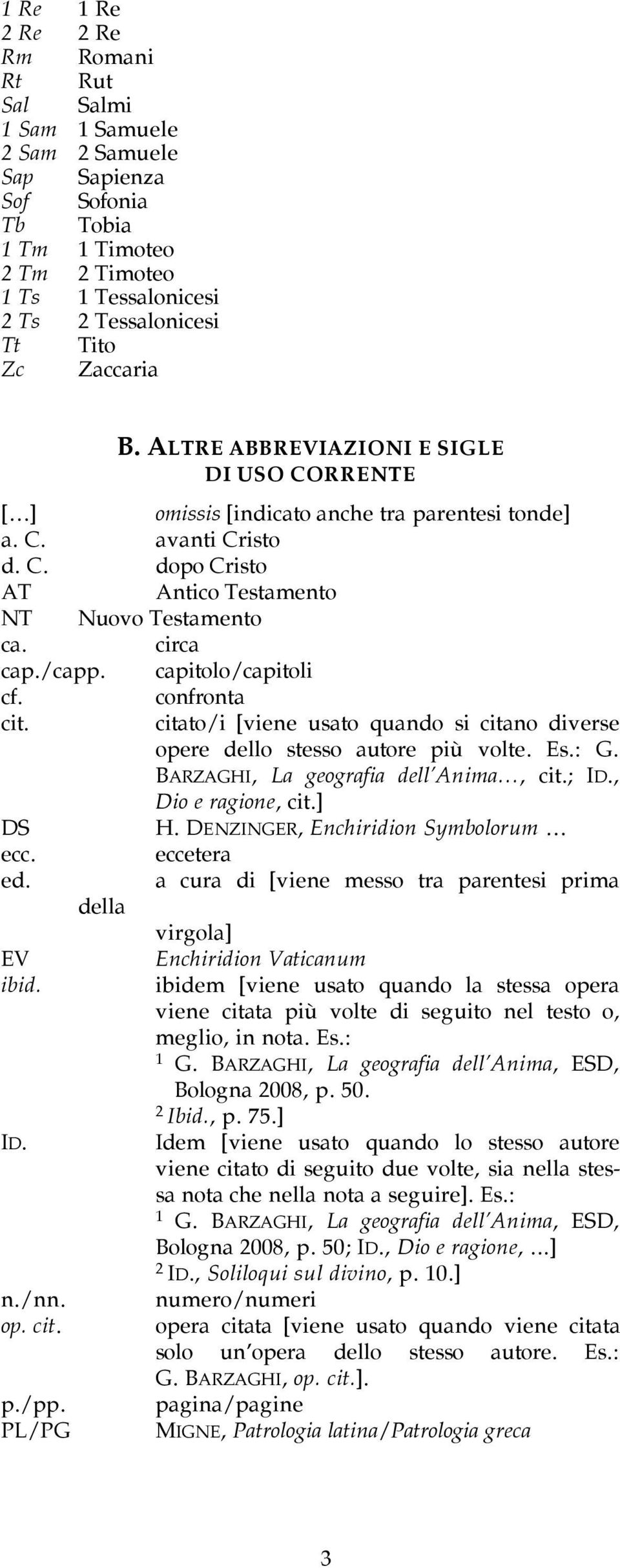 /capp. capitolo/capitoli cf. confronta cit. citato/i [viene usato quando si citano diverse opere dello stesso autore più volte. Es.: G. BARZAGHI, La geografia dell Anima, cit.; ID.