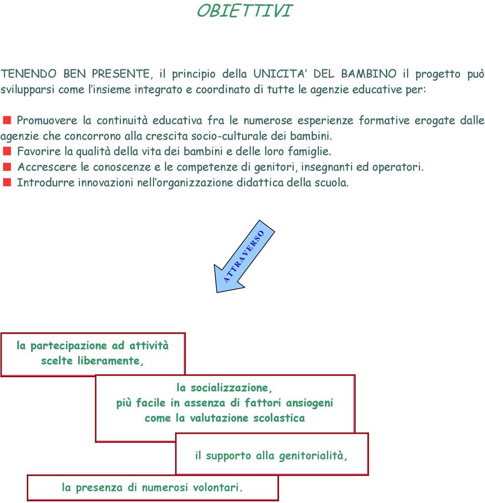 Favorire la qualità della vita dei bambini e delle loro famiglie. Accrescere le conoscenze e le competenze di genitori, insegnanti ed operatori.