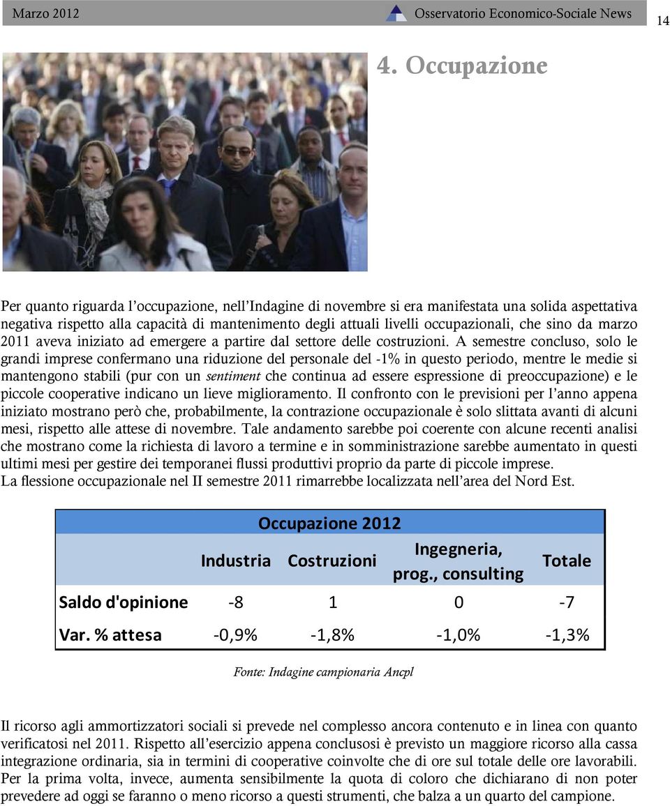 A semestre concluso, solo le grandi imprese confermano una riduzione del personale del -1% in questo periodo, mentre le medie si mantengono stabili (pur con un sentiment che continua ad essere