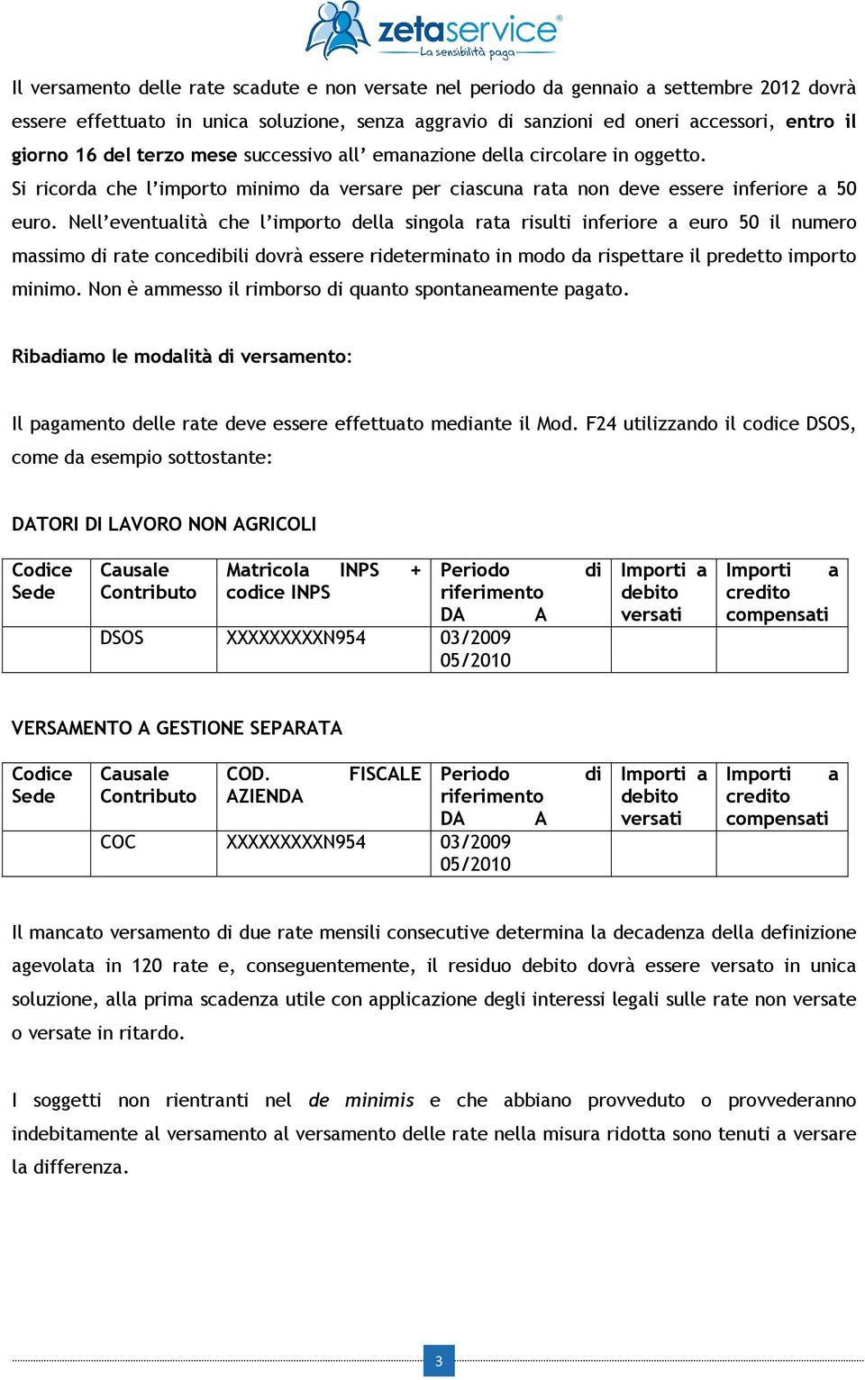 Nell eventualità che l importo della singola rata risulti inferiore a euro 50 il numero massimo di rate concedibili dovrà essere rideterminato in modo da rispettare il predetto importo minimo.