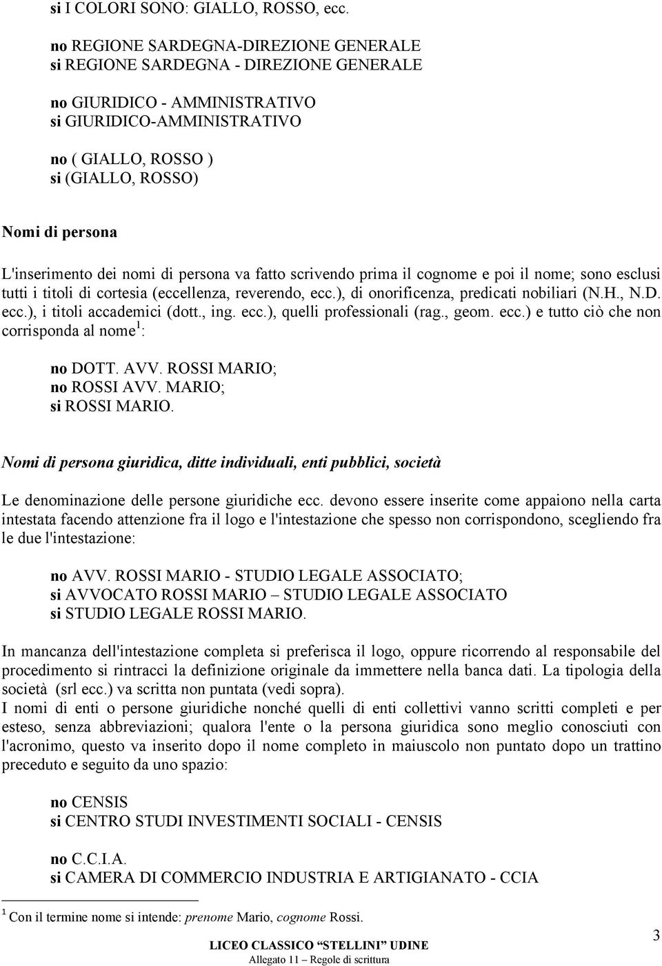 L'inserimento dei nomi di persona va fatto scrivendo prima il cognome e poi il nome; sono esclusi tutti i titoli di cortesia (eccellenza, reverendo, ecc.), di onorificenza, predicati nobiliari (N.H.