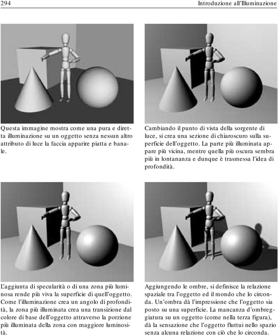 La parte più illuminata appare più vicina, mentre quella più oscura sembra più in lontananza e dunque è trasmessa l idea di profondità.