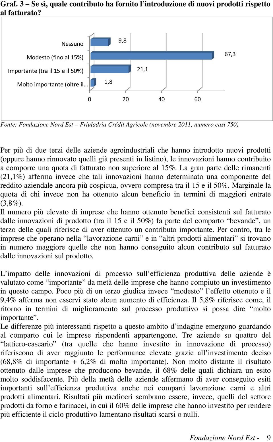 750) Per più di due terzi delle aziende agroindustriali che hanno introdotto nuovi prodotti (oppure hanno rinnovato quelli già presenti in listino), le innovazioni hanno contribuito a comporre una