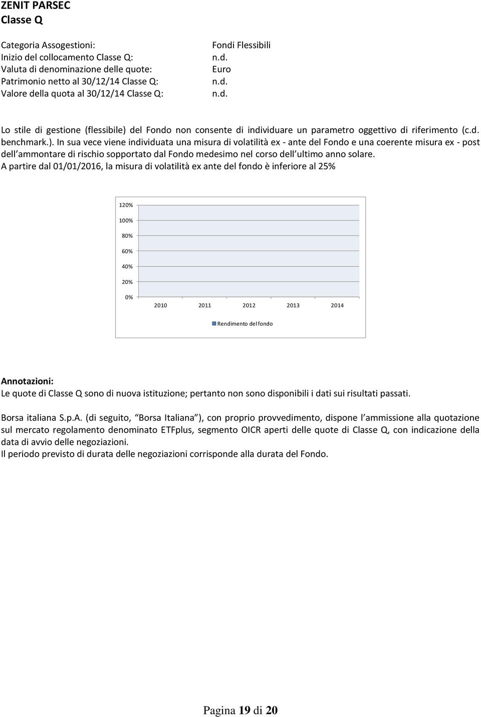 In sua vece viene individuata una misura di volatilità ex - ante del Fondo e una coerente misura ex - post dell ammontare di rischio sopportato dal Fondo medesimo nel corso dell ultimo anno solare.