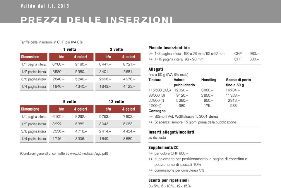 5 083. 2556. 4716. 2 414. 4 454. 1/4 pagina intera 1746. 3906. 1649. 3 689. (Condizioni generali di contratto su www.kömedia.ch/agb.