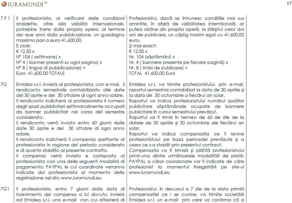 600,00 TOTALE Profesionistul, dacă se întrunesc condiţiile mai sus amintite, în afară de vizibilitatea internţională, ar putea obţine din propria operă, la sfârşitul celor doi ani de publicare, un