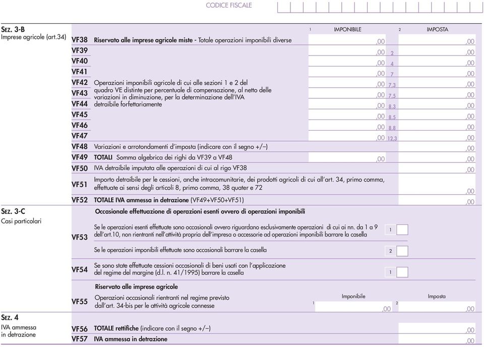 sezioni e del quadro VE distinte per percentuale di compensazione, al netto delle variazioni in diminuzione, per la determinazione dell IVA detraibile forfettariamente Variazioni e arrotondamenti d