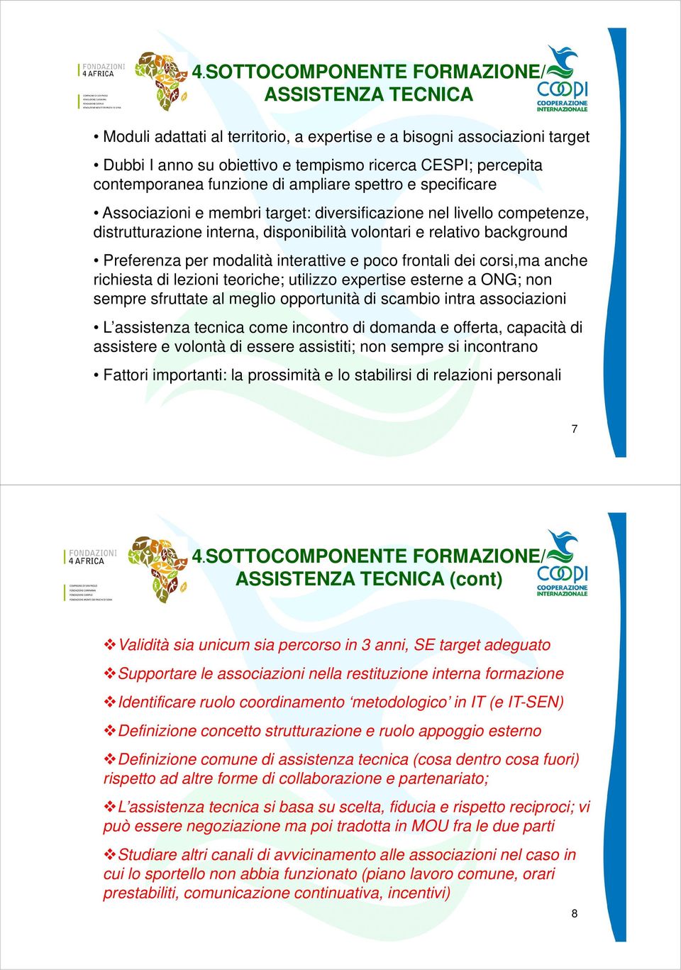 per modalità interattive e poco frontali dei corsi,ma anche richiesta di lezioni teoriche; utilizzo expertise esterne a ONG; non sempre sfruttate al meglio opportunità di scambio intra associazioni L