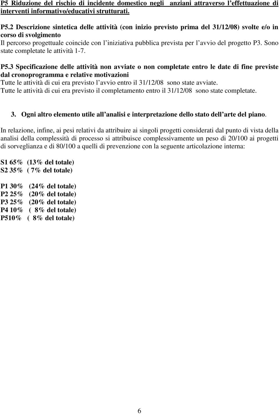 Sono state completate le attività 1-7. P5.