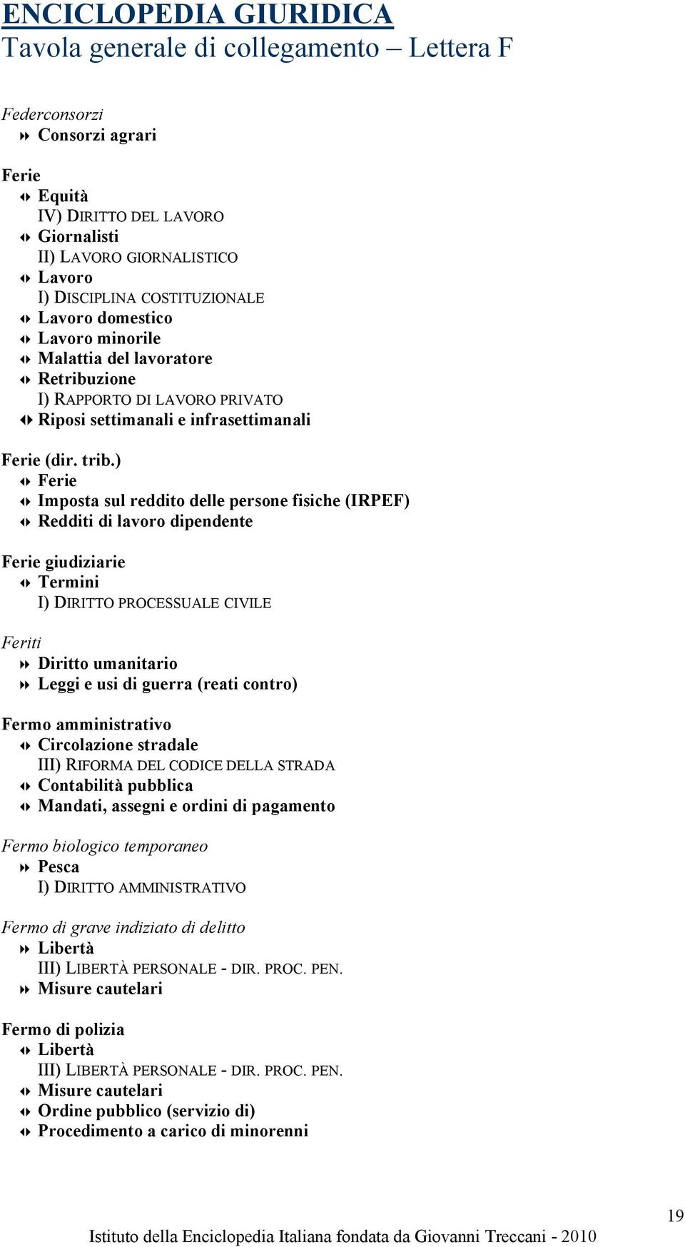 ) Ferie Imposta sul reddito delle persone fisiche (IRPEF) Redditi di lavoro dipendente Ferie giudiziarie Termini I) DIRITTO PROCESSUALE CIVILE Feriti Diritto umanitario Leggi e usi di guerra (reati