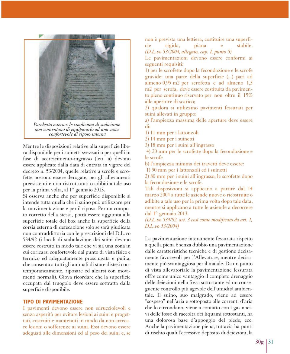 53/2004, quelle relative a scrofe e scrofette possono essere derogate, per gli allevamenti preesistenti e non ristrutturati o adibiti a tale uso per la prima volta, al 1 gennaio 2013.