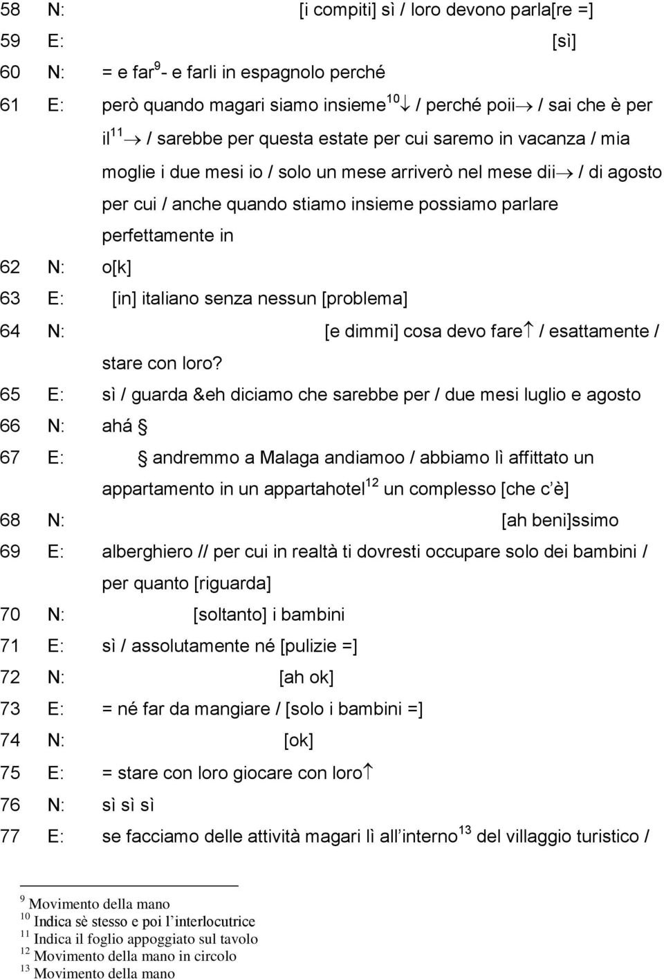 63 E: [in] italiano senza nessun [problema] 64 N: [e dimmi] cosa devo fare / esattamente / stare con loro?