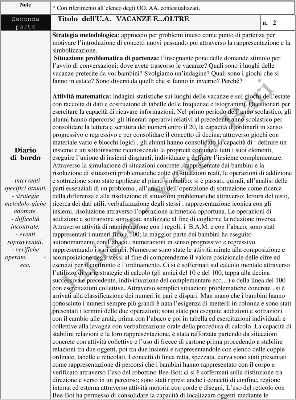 2 Strategia metodologica: approccio per problemi inteso come punto di partenza per motivare l introduzione di concetti nuovi passando poi attraverso la rappresentazione e la simbolizzazione.