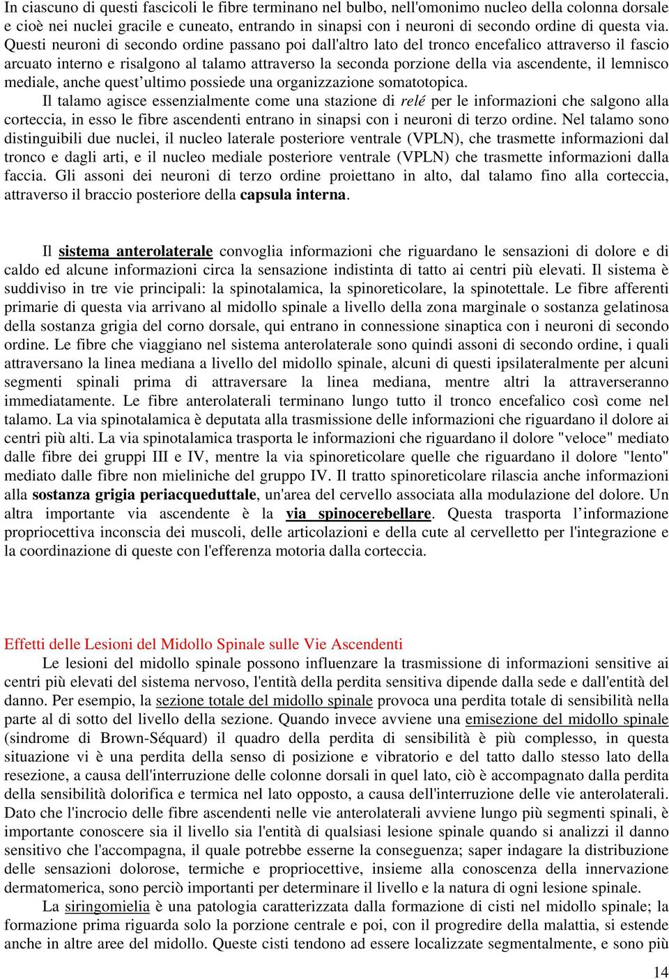 Questi neuroni di secondo ordine passano poi dall'altro lato del tronco encefalico attraverso il fascio arcuato interno e risalgono al talamo attraverso la seconda porzione della via ascendente, il