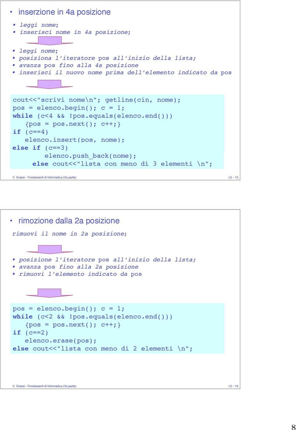 insert(pos, nome); else if??inserzione (c==3) impossibile?? elenco.push_back(nome); else cout<<"lista con meno di 3 elementi \n"; V.