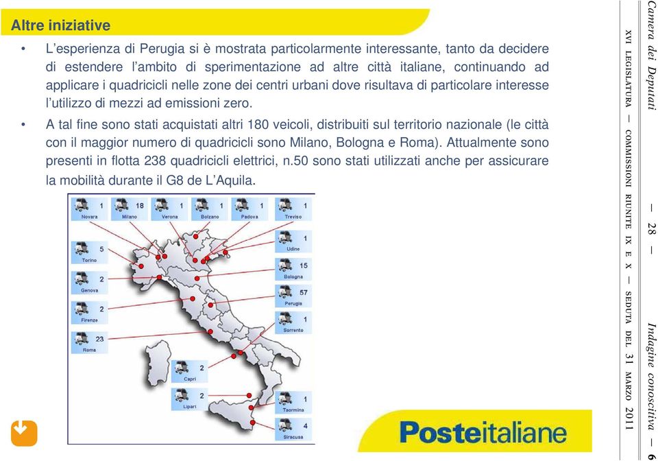 A tal fine sono stati acquistati i altri 180 veicoli, distribuitiib i i sul territorio i nazionale (le città con il maggior numero di quadricicli sono Milano, Bologna e