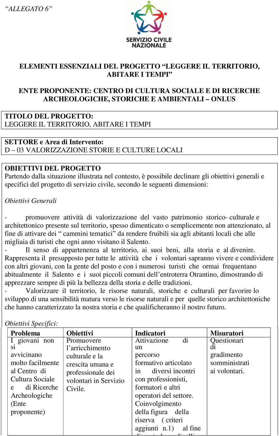 possibile declinre gli obiettivi generli e specifici del progetto di servizio civile, secondo le seguenti dimensioni: Obiettivi Generli - promuovere ttività di vlorizzzione del vsto ptrimonio