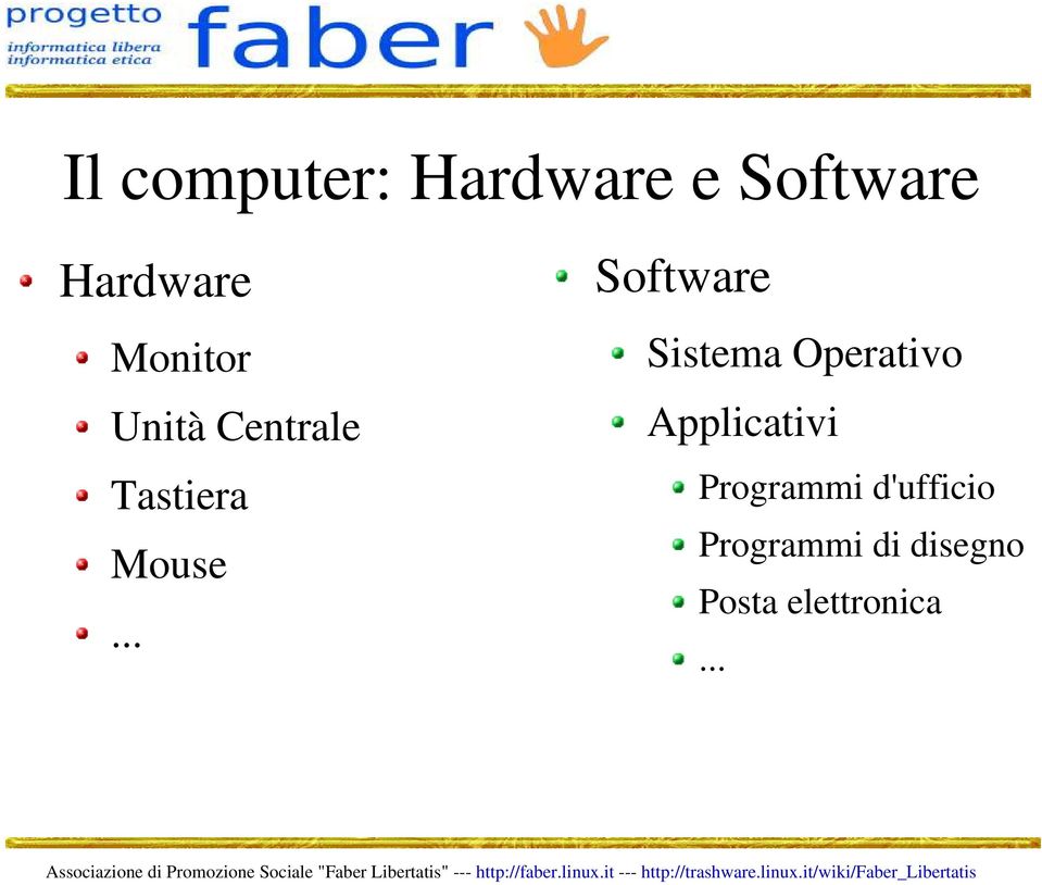 .. Software Sistema Operativo Applicativi