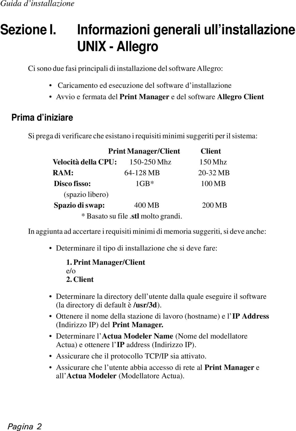 e fermata del Print Manager e del software Allegro Client Si prega di verificare che esistano i requisiti minimi suggeriti per il sistema: Print Manager/Client Client Velocità della CPU: 150-250 Mhz