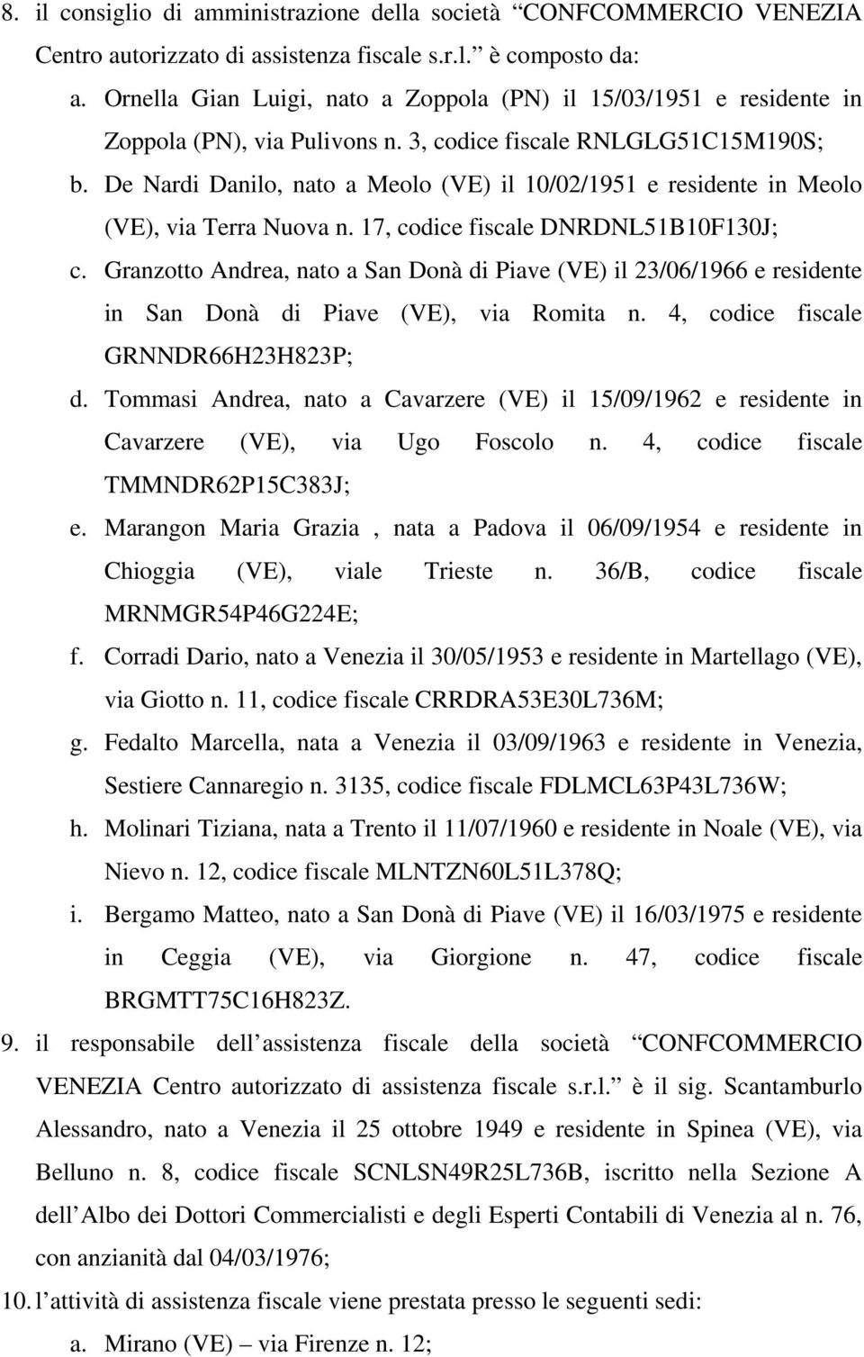 De Nardi Danilo, nato a Meolo (VE) il 10/02/1951 e residente in Meolo (VE), via Terra Nuova n. 17, codice fiscale DNRDNL51B10F130J; c.