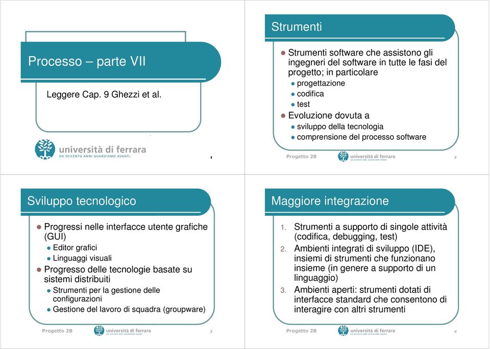 processo software 1 Progetto 2B 2 Sviluppo tecnologico Progressi nelle interfacce utente grafiche (GUI) Editor grafici Linguaggi visuali Progresso delle tecnologie basate su sistemi distribuiti