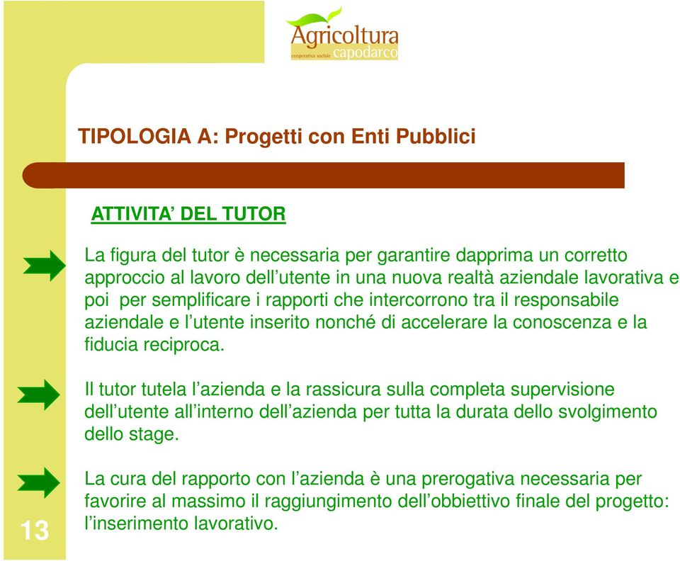 Il tutor tutela l azienda e la rassicura sulla completa supervisione dell utente all interno dell azienda per tutta la durata dello svolgimento dello stage.