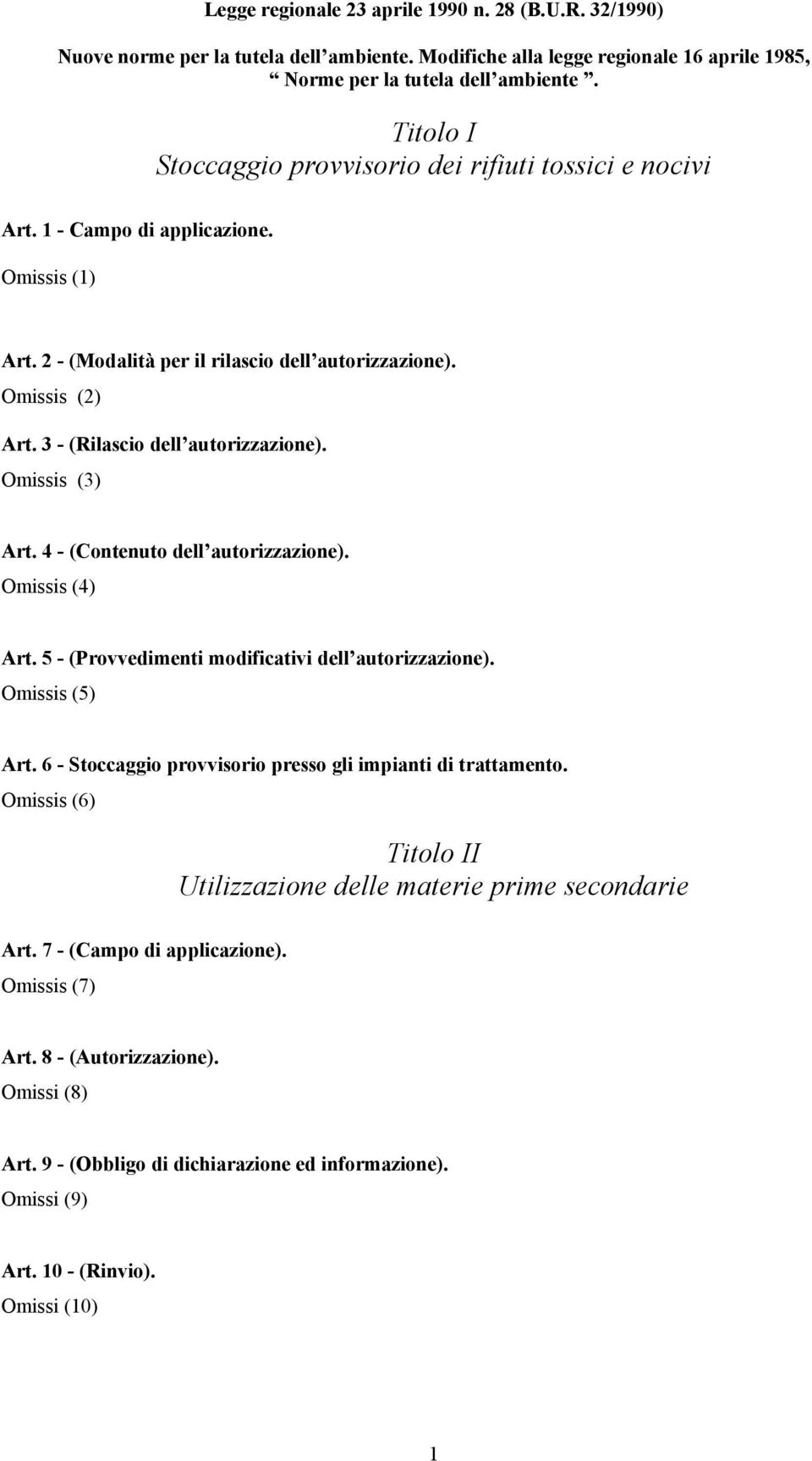 4 - (Contenuto dell autorizzazione). Omissis (4) Art. 5 - (Provvedimenti modificativi dell autorizzazione). Omissis (5) Art. 6 - Stoccaggio provvisorio presso gli impianti di trattamento.