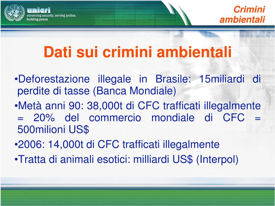 illegalmente = 20% del commercio mondiale di CFC = 500milioni US$ 2006: