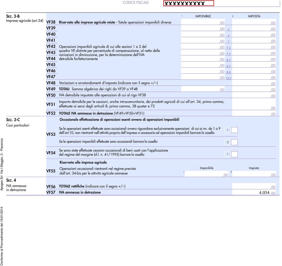 e del quadro VE distinte per percentuale di compensazione, al netto delle variazioni in diminuzione, per la determinazione dell IVA detraibile forfettariamente Variazioni e arrotondamenti d imposta