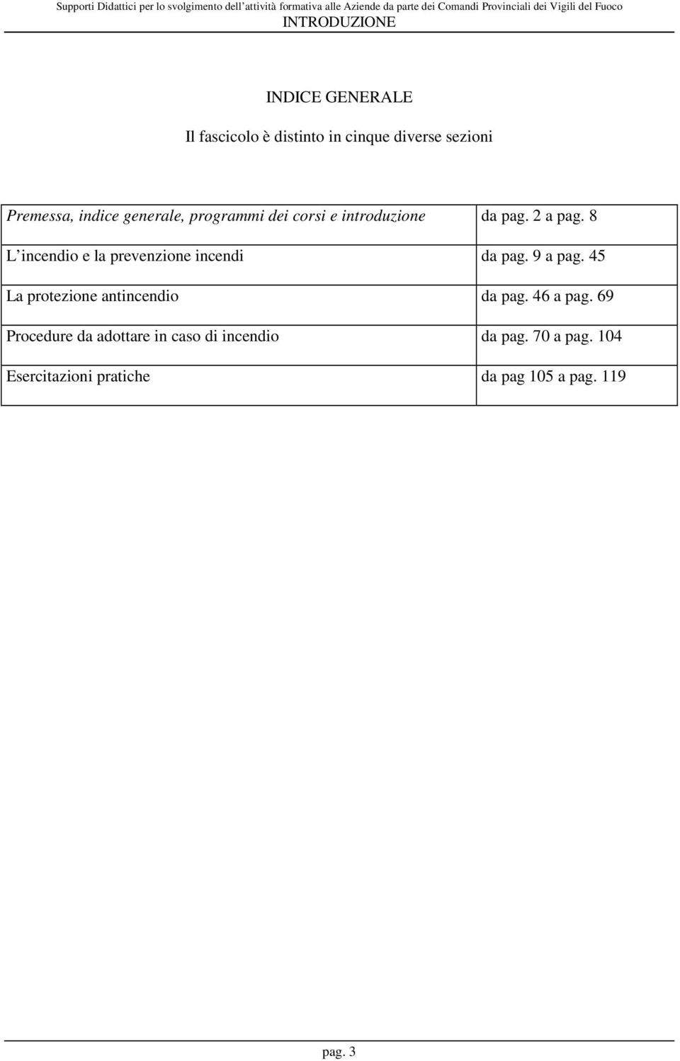 8 L incendio e la prevenzione incendi da pag. 9 a pag. 45 La protezione antincendio da pag.