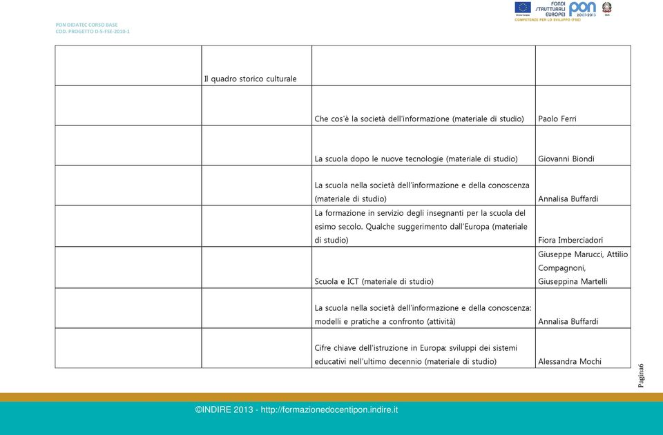 Qualche suggerimento dall Europa (materiale di studio) Scuola e ICT (materiale di studio) Annalisa Buffardi Fiora Imberciadori Giuseppe Marucci, Attilio Compagnoni, Giuseppina Martelli La