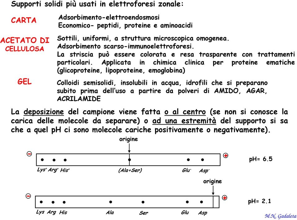 Applicata in chimica clinica per proteine ematiche (glicoproteine, lipoproteine, emoglobina) Colloidi semisolidi, insolubili in acqua, idrofili che si preparano subito prima dell uso a partire da