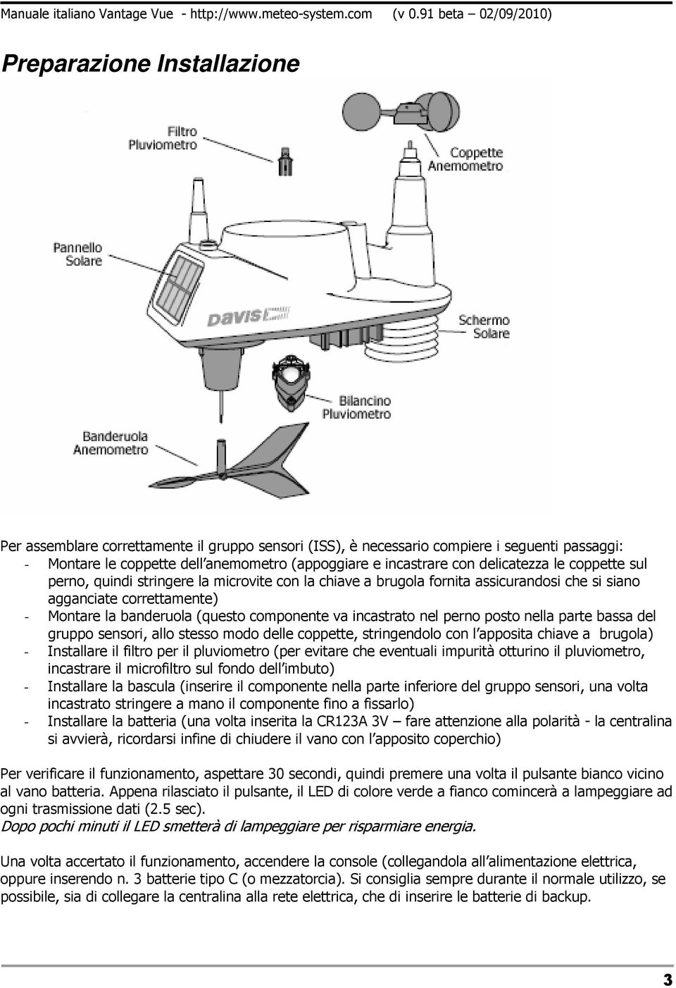 incastrato nel perno posto nella parte bassa del gruppo sensori, allo stesso modo delle coppette, stringendolo con l apposita chiave a brugola) - Installare il filtro per il pluviometro (per evitare