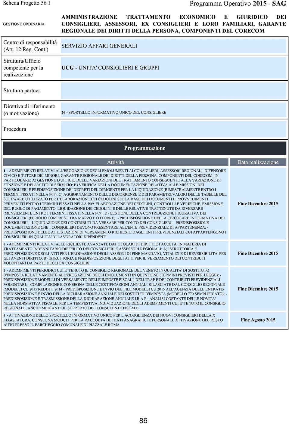 CONSIGLIERI E GRUPPI 26 - SPORTELLO INFORMATIVO UNICO DEL CONSIGLIERE 1 - ADEMPIMENTI RELATIVI ALL'EROGAZIONE DEGLI EMOLUMENTI AI CONSIGLIERI, ASSESSORI REGIONALI, DIFENSORE CIVICO E TUTORE DEI