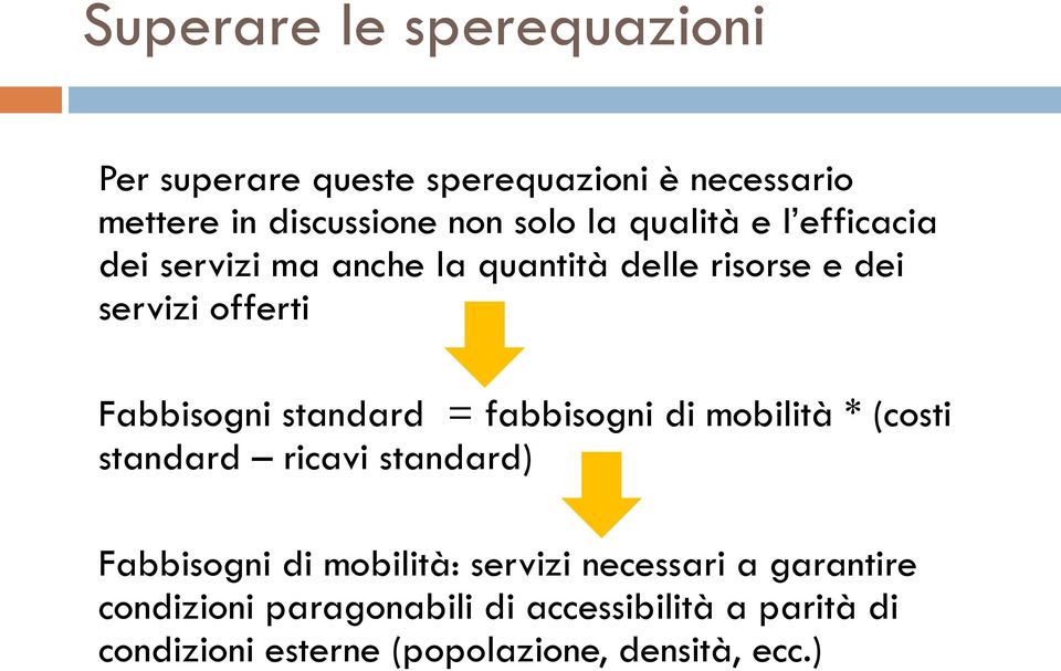 standard = fabbisogni di mobilità * (costi standard ricavi standard) Fabbisogni di mobilità: servizi