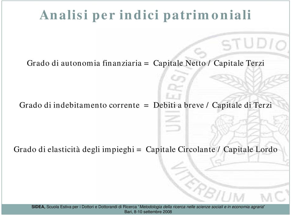 indebitamento corrente = Debiti a breve / Capitale di Terzi