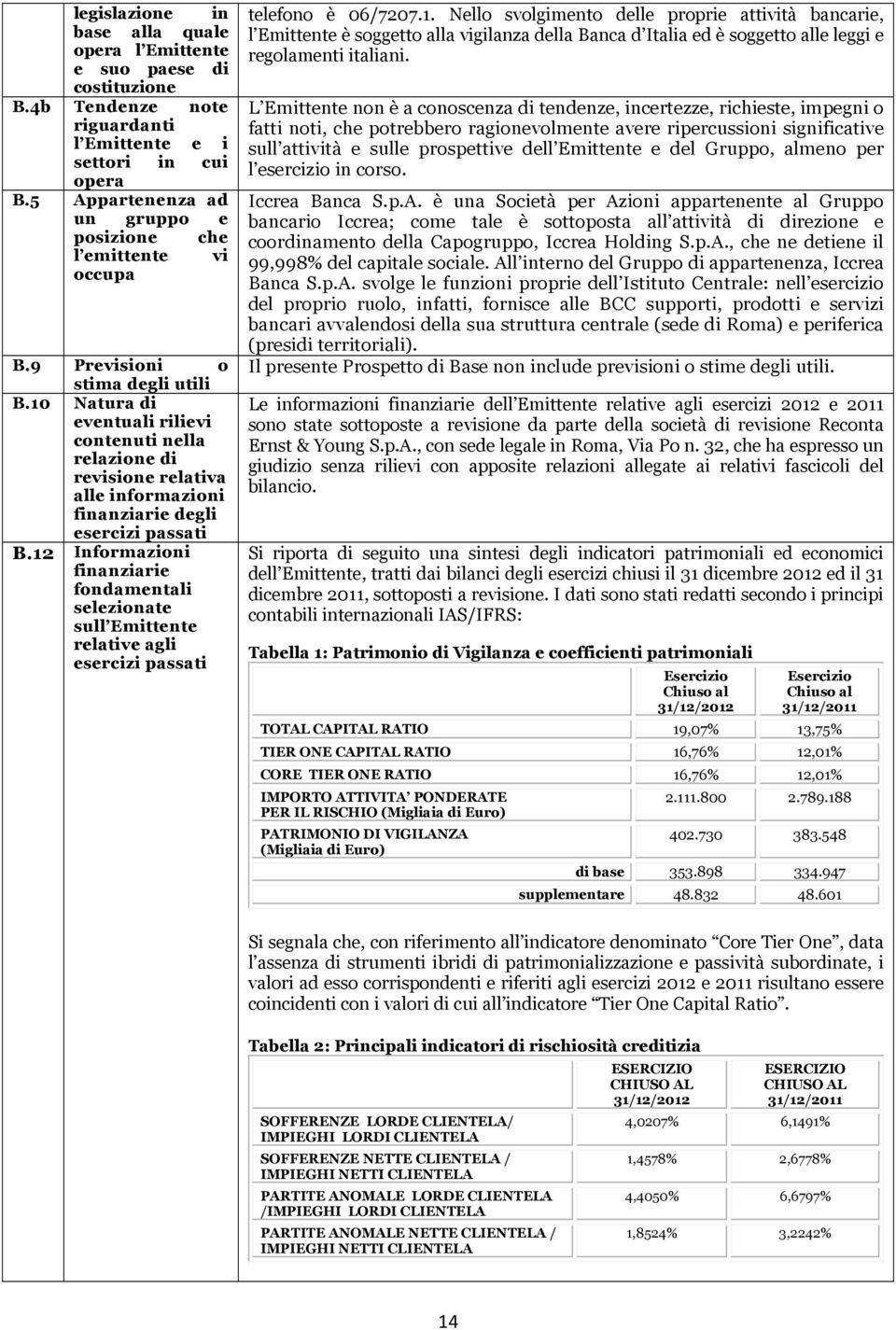 10 Natura di eventuali rilievi contenuti nella relazione di revisione relativa alle informazioni finanziarie degli esercizi passati B.