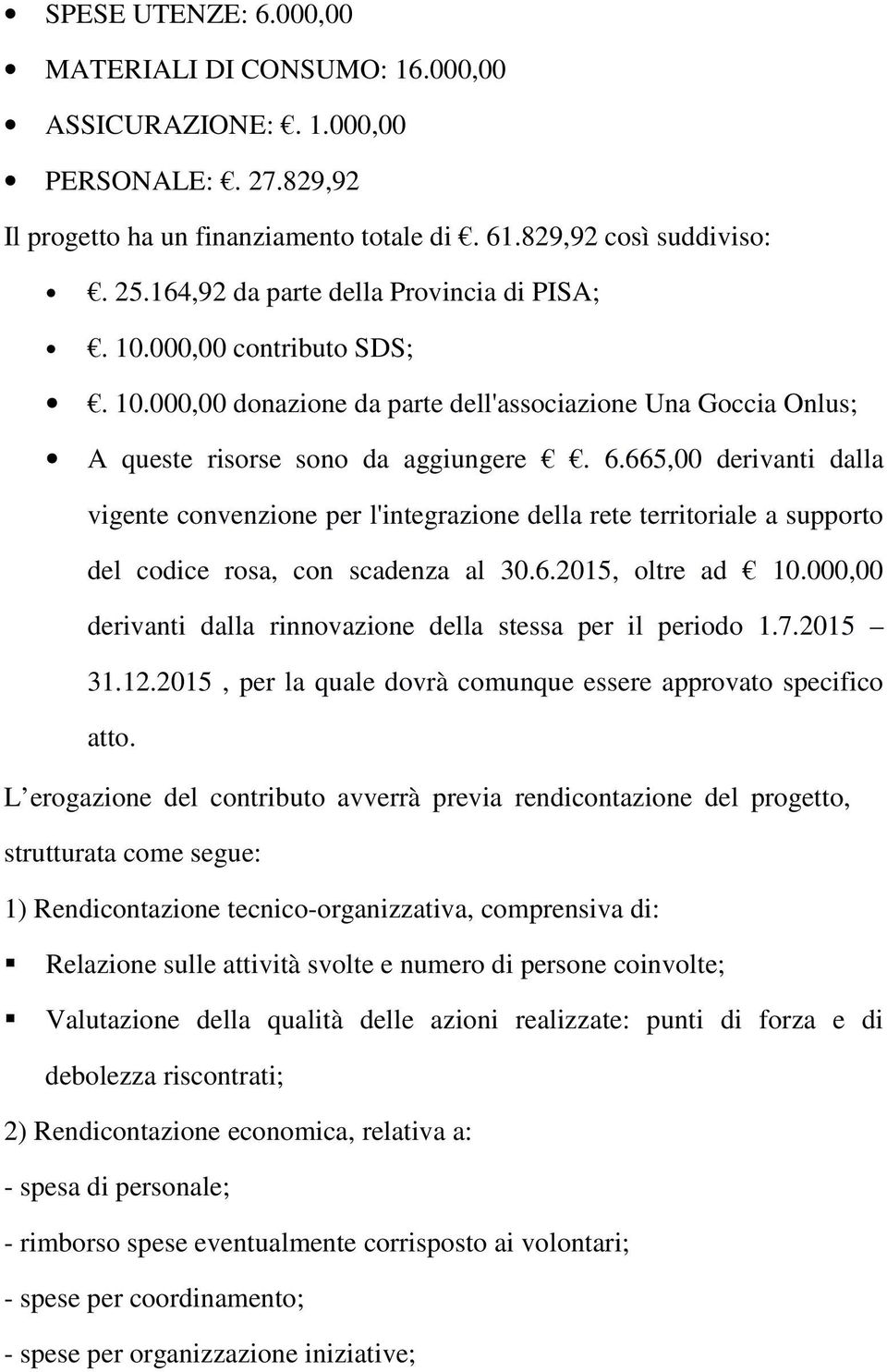 665,00 derivanti dalla vigente convenzione per l'integrazione della rete territoriale a supporto del codice rosa, con scadenza al 30.6.2015, oltre ad 10.