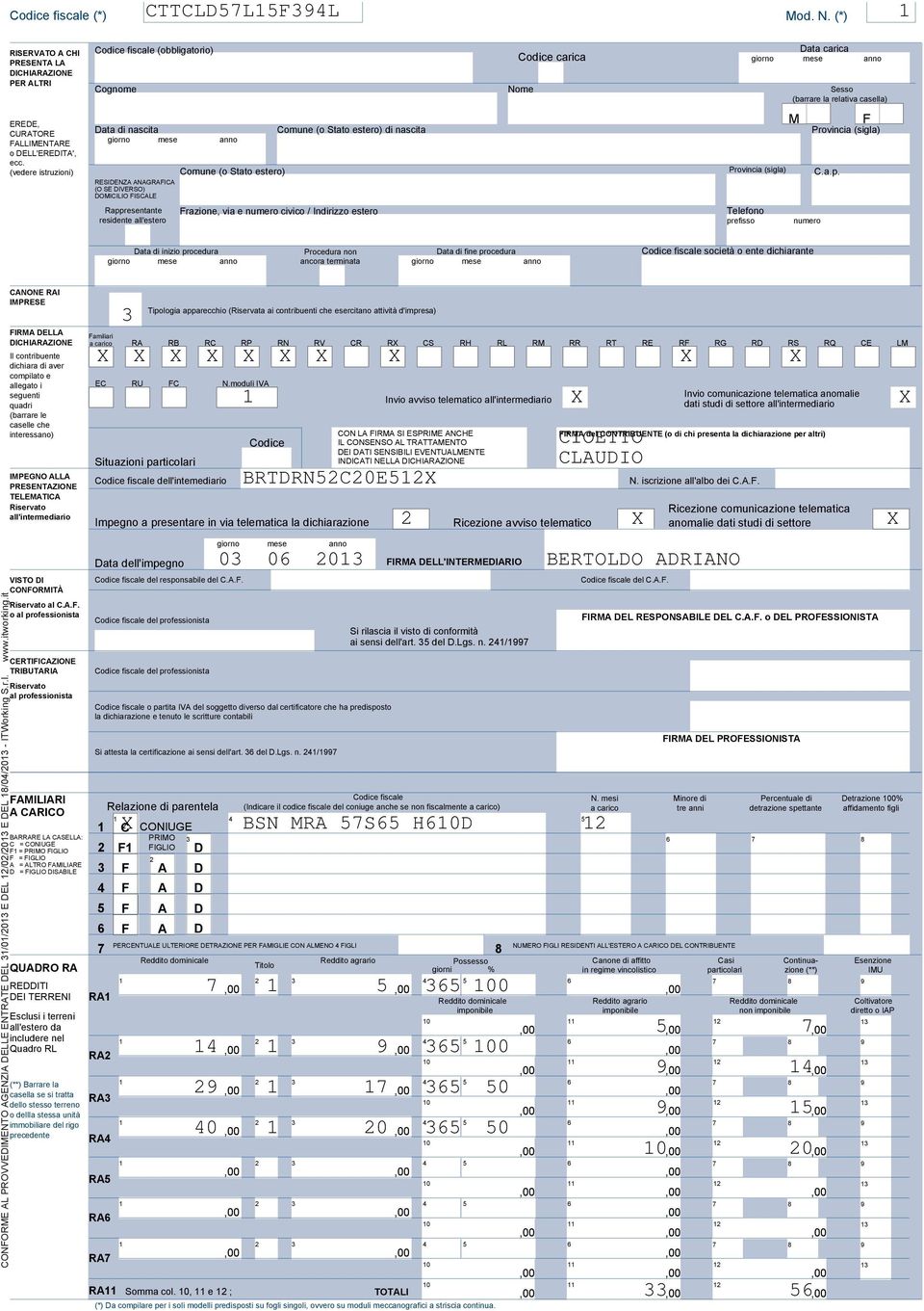 nascita Comune (o Stato estero) di nascita Provincia (sigla) CURATORE FALLIMENTARE giorno mese anno o DELL'EREDITA', ecc. (vedere istruzioni) Comune (o Stato estero) Provincia (sigla) C.a.p.