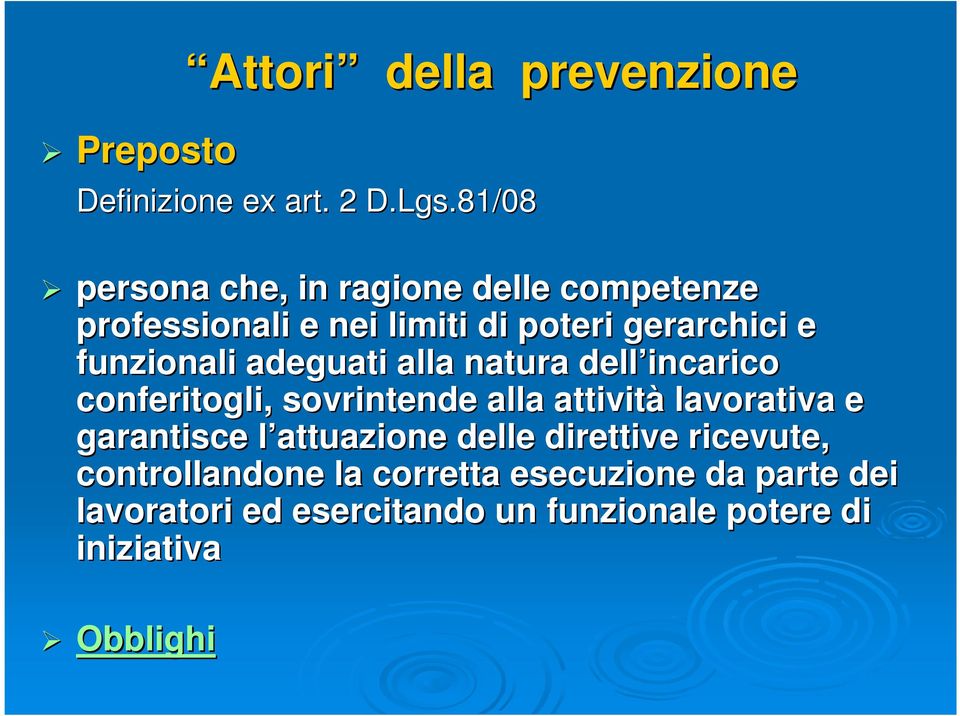 adeguati alla natura dell incarico conferitogli, sovrintende alla attività lavorativa e garantisce l