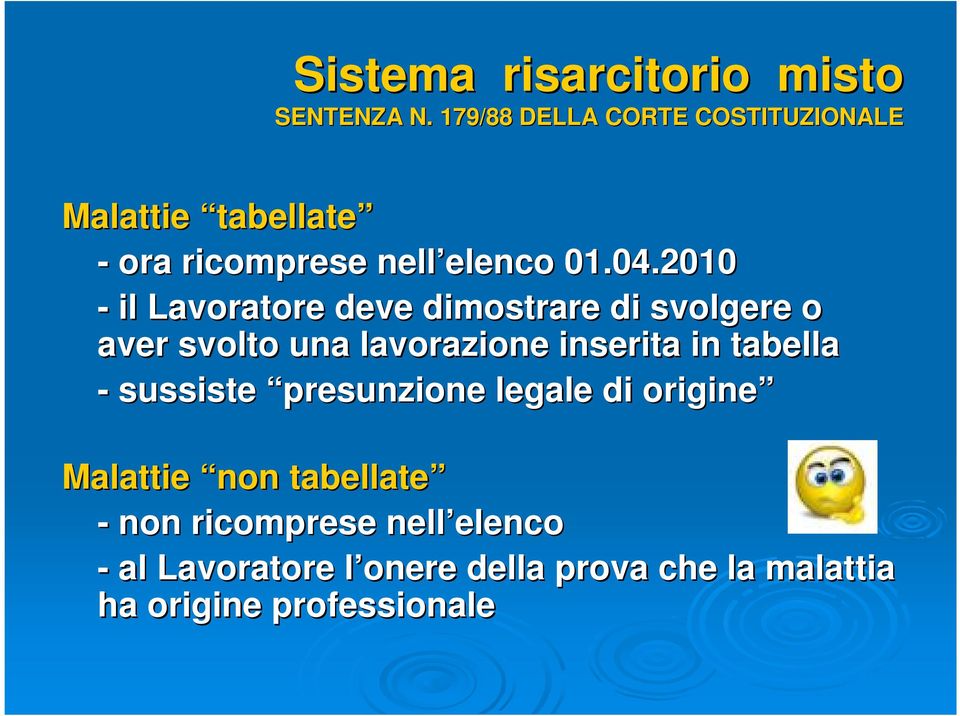 2010 - il Lavoratore deve dimostrare di svolgere o aver svolto una lavorazione inserita in tabella -