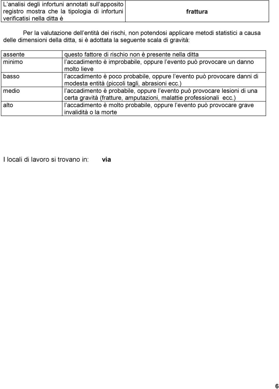 è improbabile, oppure l evento può provocare un danno molto lieve l accadimento è poco probabile, oppure l evento può provocare danni di modesta entità (piccoli tagli, abrasioni ecc.