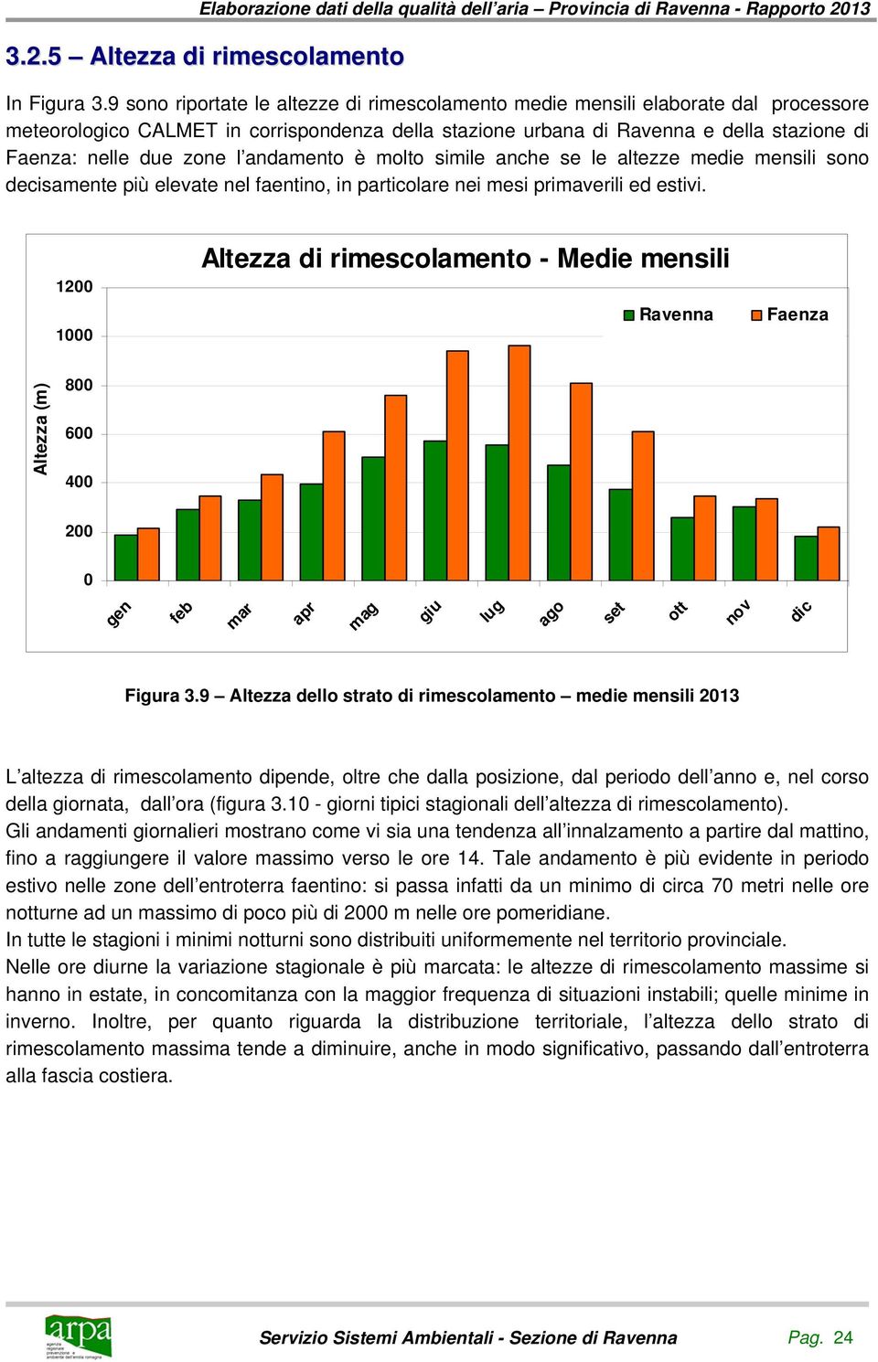 andamento è molto simile anche se le altezze medie mensili sono decisamente più elevate nel faentino, in particolare nei mesi primaverili ed estivi.