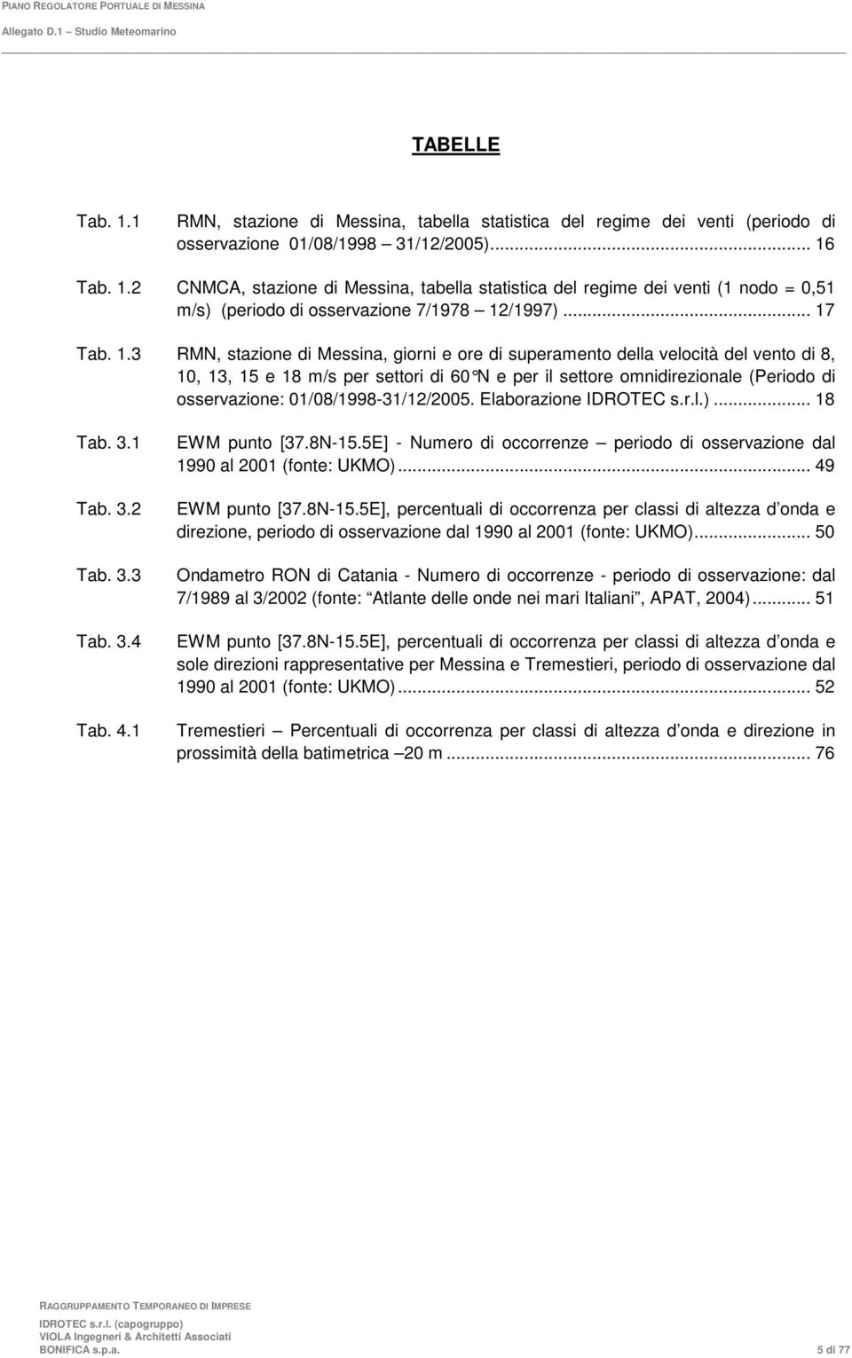 01/08/1998-31/12/2005. Elaborazione IDROTEC s.r.l.)... 18 Tab. 3.1 Tab. 3.2 Tab. 3.3 Tab. 3.4 Tab. 4.1 EWM punto [37.8N-15.