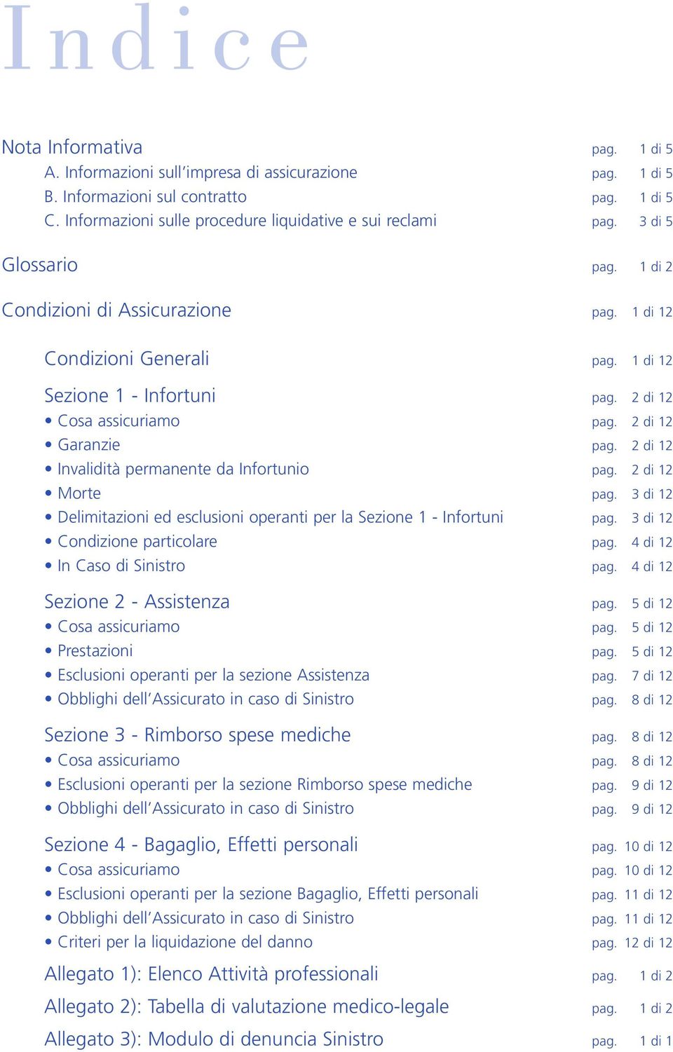 2 di 12 Cosa assicuriamo pag. 2 di 12 Garanzie pag. 2 di 12 Invalidità permanente da Infortunio pag. 2 di 12 Morte pag. 3 di 12 Delimitazioni ed esclusioni operanti per la Sezione 1 - Infortuni pag.